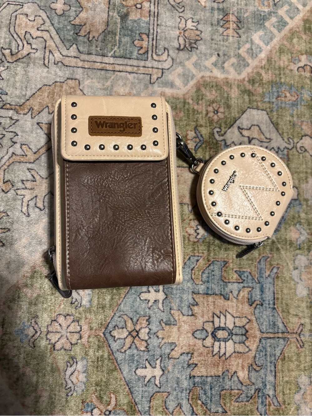 Wrangler Brown & Cream Two-Tone Leather Crossbody with Coin Case